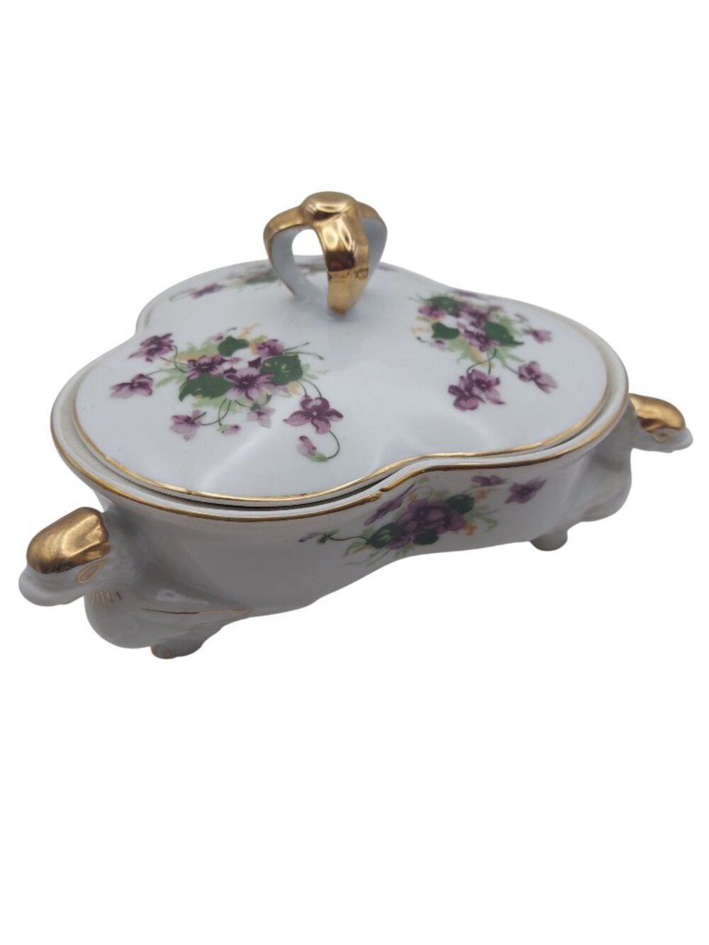 Divided Covered Candy Dish Three Way Porcelain Sweet Violets Saji Occupied Japan